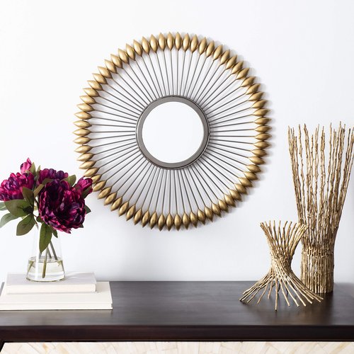 SAFAVIEH Home Rulan Zinc and Gold Sunburst 23-inch Round Decorative Accent Mirror
