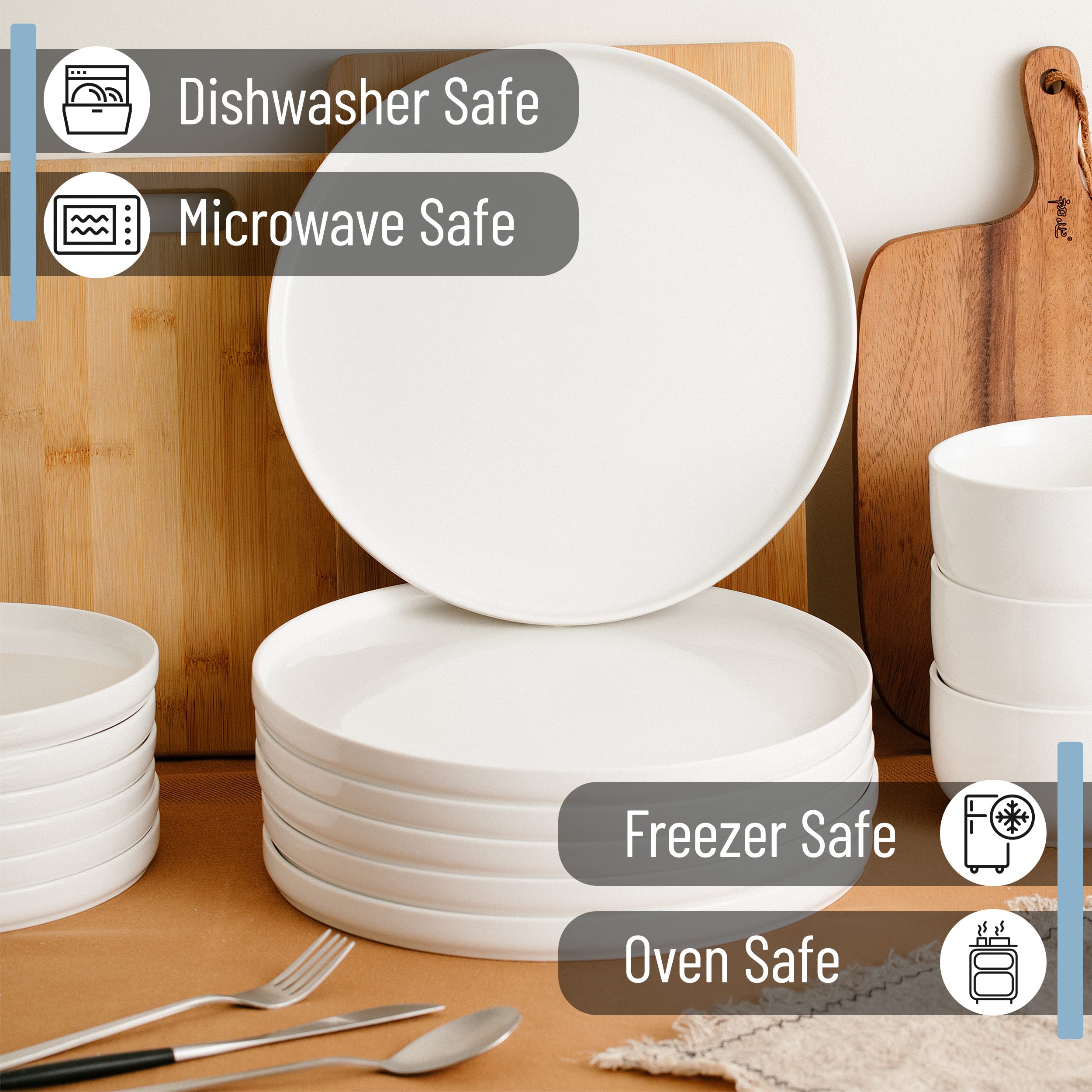 BTaT- White Cereal Bowls, Set of 6, 22 Ounces and Porcelain White Dinner Plates, Set of 6, 10.6 inch