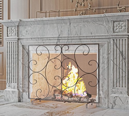 Kingson Single Panel Decorative Flat Fireplace Screen Cover Handcrafted Durable Metal Mesh, Heat-Resistant Free Standing Fireplace Spark Guard Mesh 37.8" L x 8.8" W x 30.7" H Brushed Copper