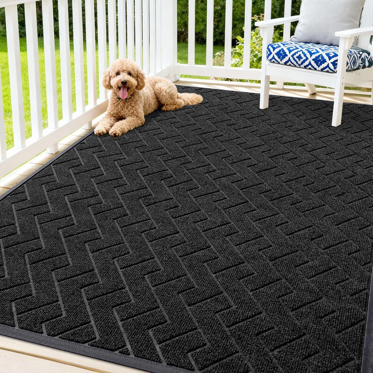 OLANLY Waterproof All-Season Front Door Mat - Sturdy Natural Rubber, Easy Clean Herringbone Design (Black, 71x47)