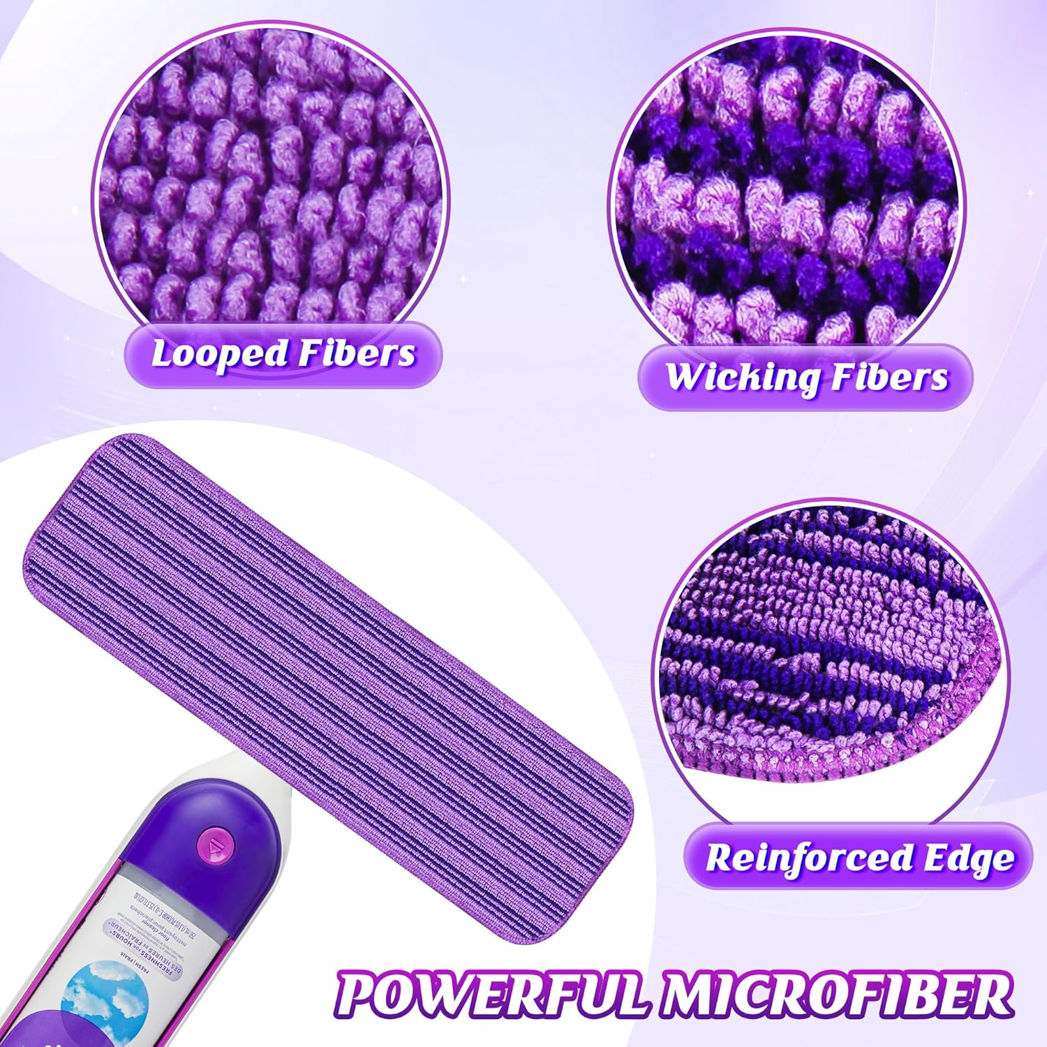 Papclean Mop Pads for Swiffer PowerMop - 9 Reusable Microfiber Cloths for Multi-Surface Cleaning