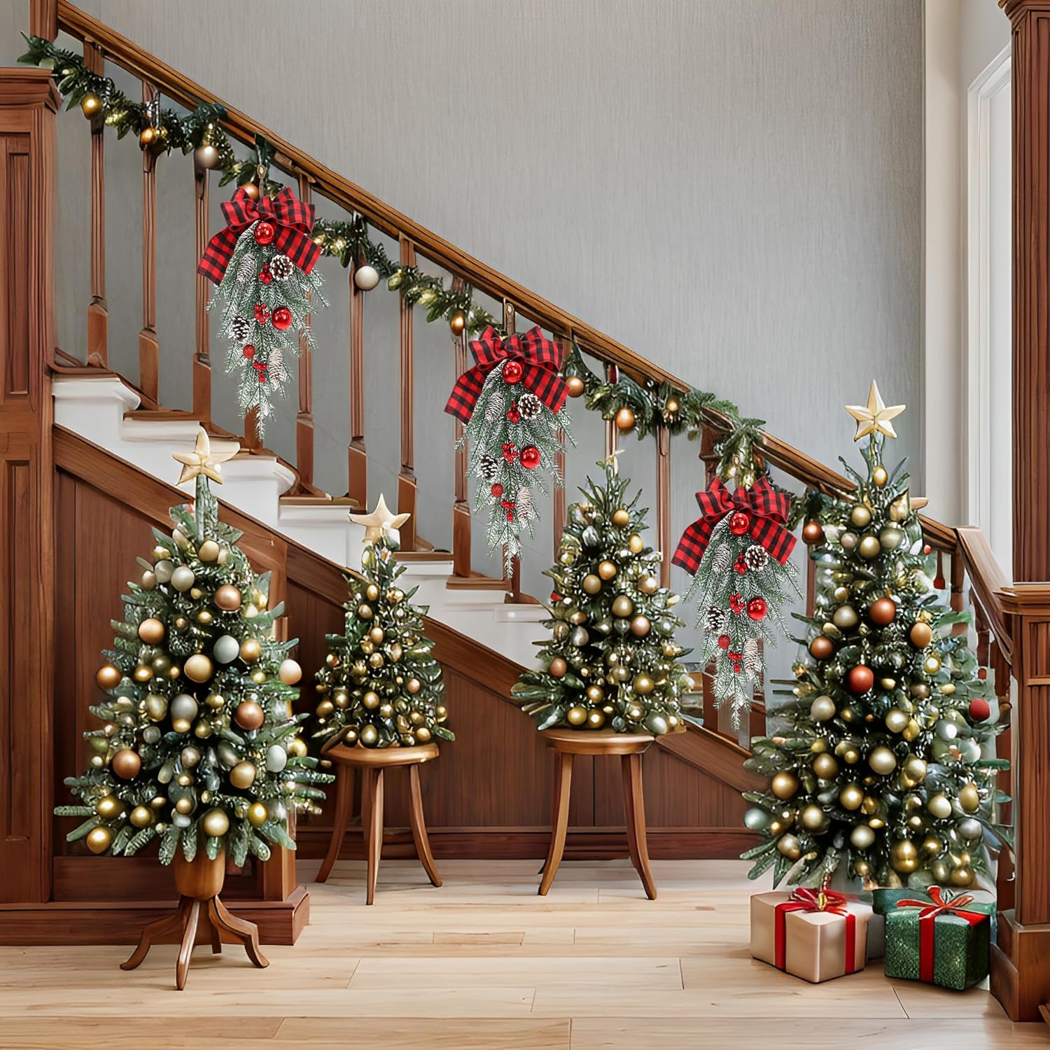 Regine Switzerland Christmas Swag - Decorative Outdoor Garland with Pine Cones & Red Bow | Teardrop Design