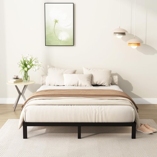 DiaOutro 7 Inch Full Size Bed Frame Heavy Duty Low Profile Metal Platform No Box Spring Needed Mattress Foundation, Easy to Assembly, Noise Free, Black