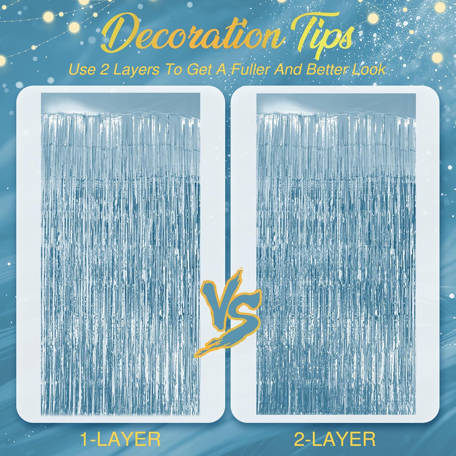 Skiennix Light Blue Fringe Backdrop - 3.2x8.2ft Shining Foil Tinsel Curtains for Parties & Events