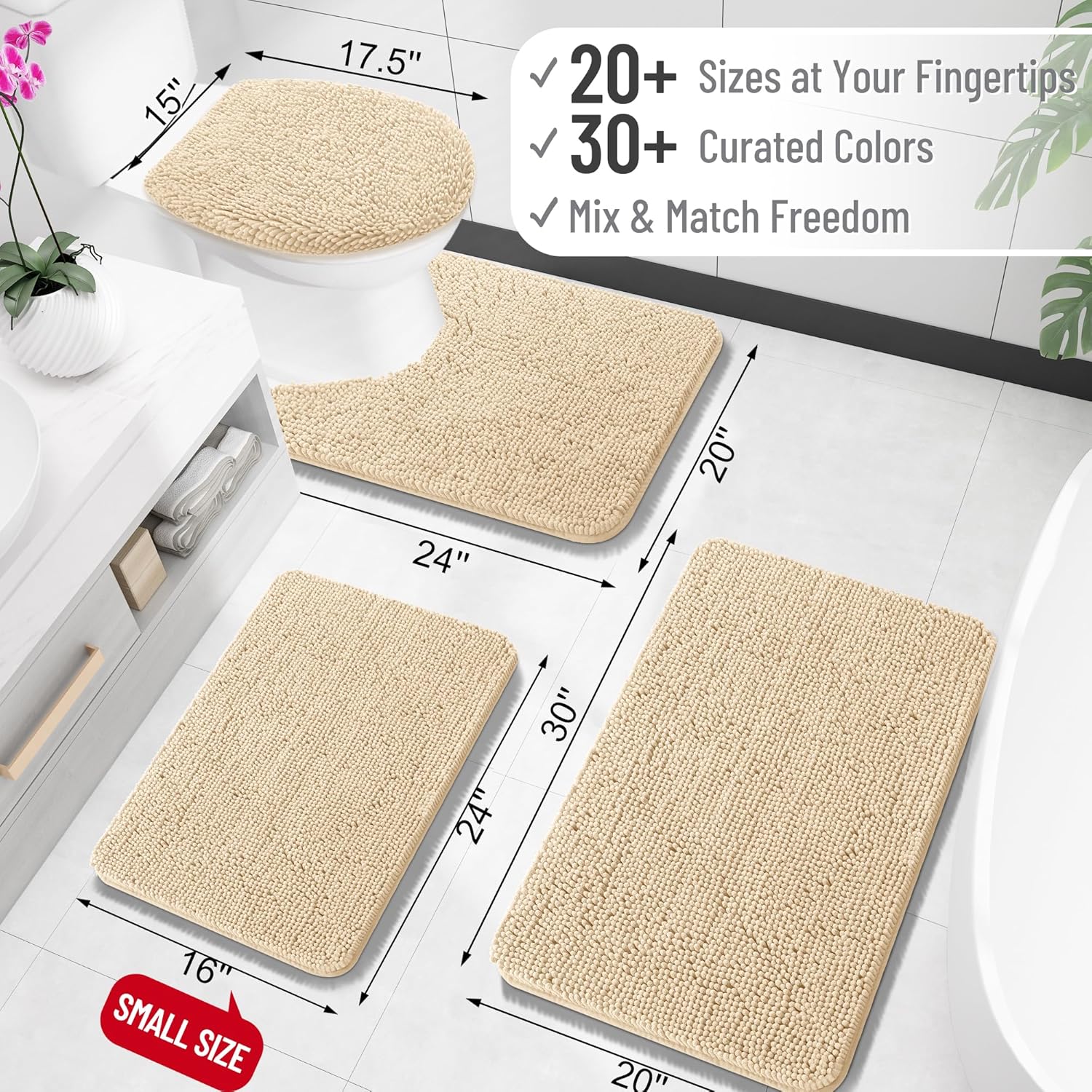OLANLY U-Shaped Toilet Rug - Extra Soft Chenille Bath Mat, Quick-Dry & Machine Washable, 24x20, Beige