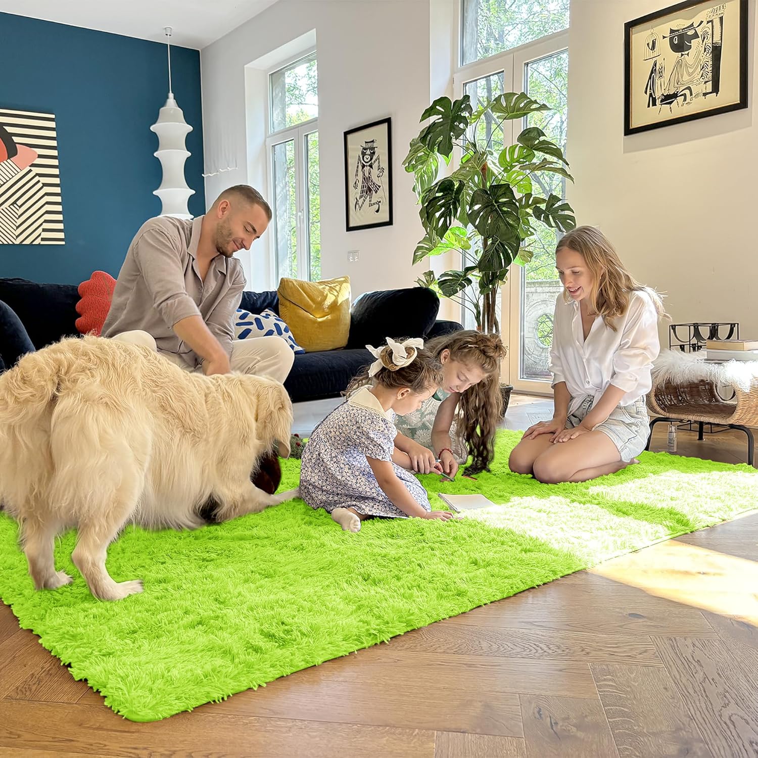OLANLY Machine Washable 2x6 Runner Rug - Soft Fluffy Shaggy Design for Bedroom & Hallway | Lime Green Home Decor