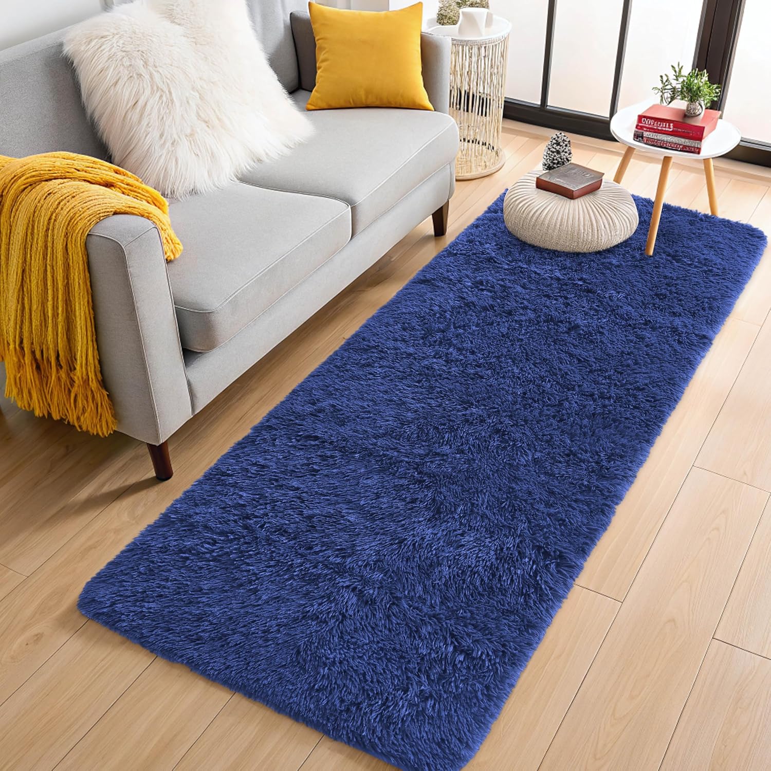 OLANLY Machine Washable 3x6 Runner Rug - Soft Fluffy Shaggy Carpet for Bedroom & Hallway | Navy Blue