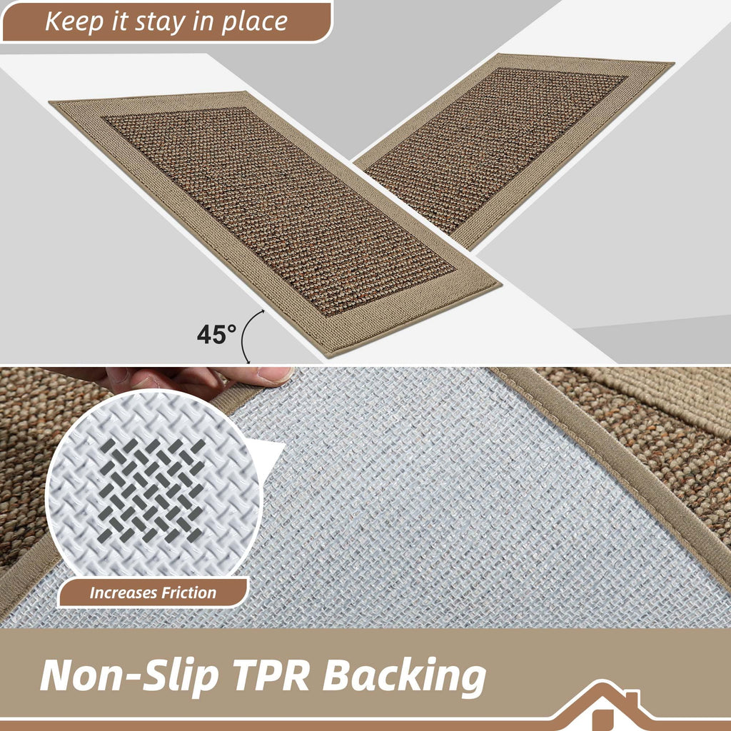 BEQHAUSE Kitchen Rugs and Mats Set of 2 Non-Slip Kitchen Mats for Floor, Absorbent and Stain Resistant Kitchen Runner, Machine Washable Rugs for Kitchen, Laundry & Sink, 20"x32"+20"x48", Taupe