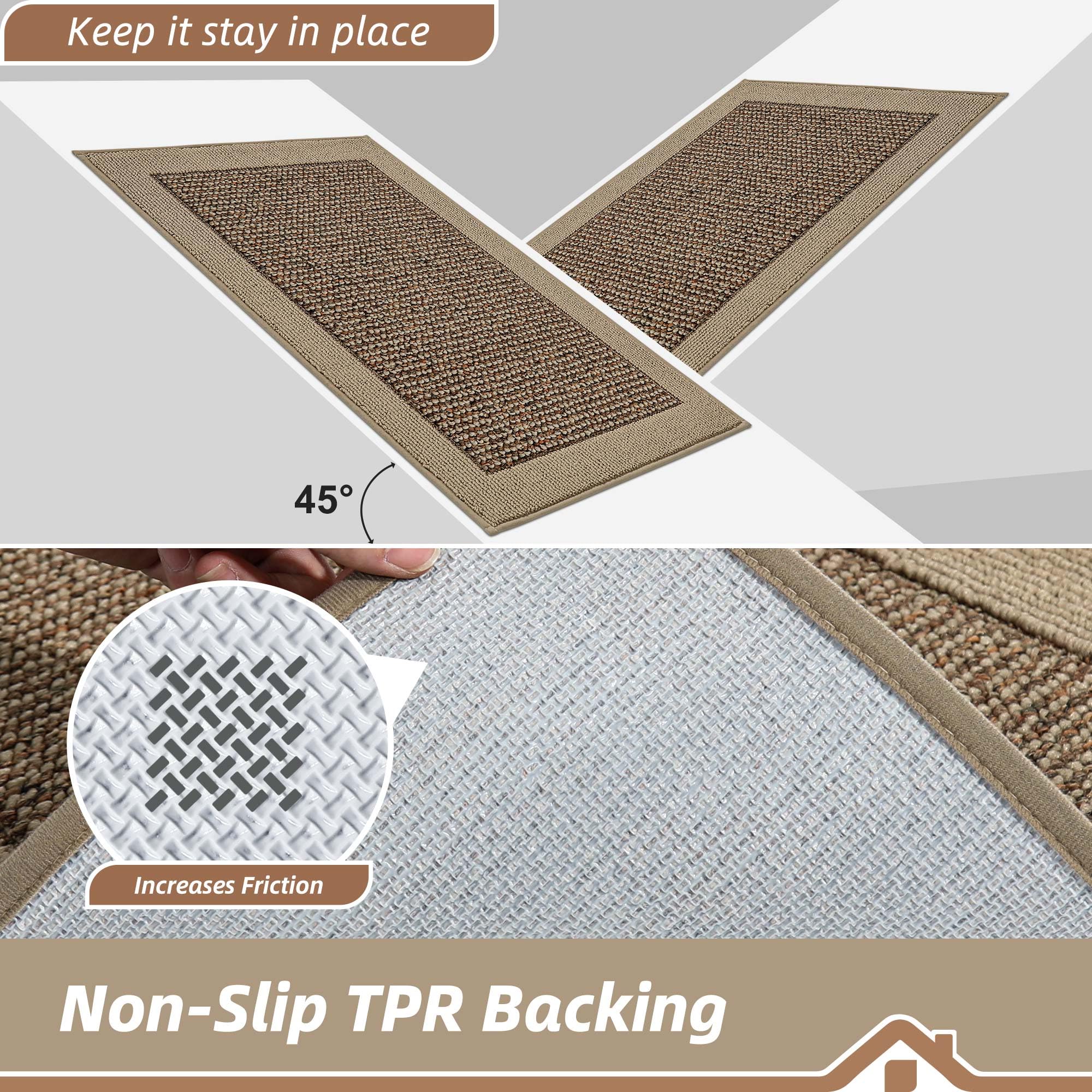 BEQHAUSE Kitchen Rugs and Mats Set of 2 Non-Slip Kitchen Mats for Floor, Absorbent and Stain Resistant Kitchen Runner, Machine Washable Rugs for Kitchen, Laundry & Sink, 20"x32"+20"x48", Taupe