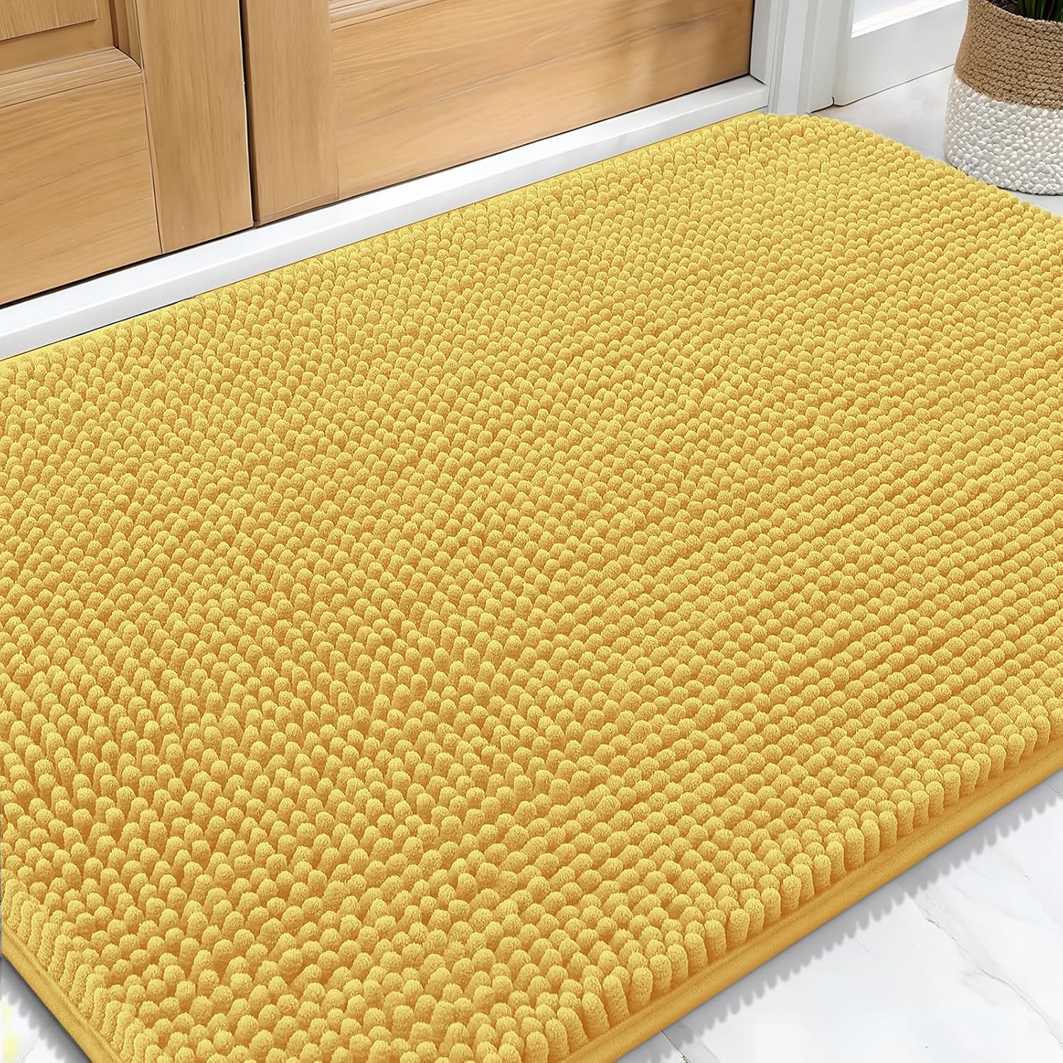 OLANLY Dog Door Mat - Absorbent Non-Slip Washable Chenille Mat for Muddy Paws | 32x20 Yellow