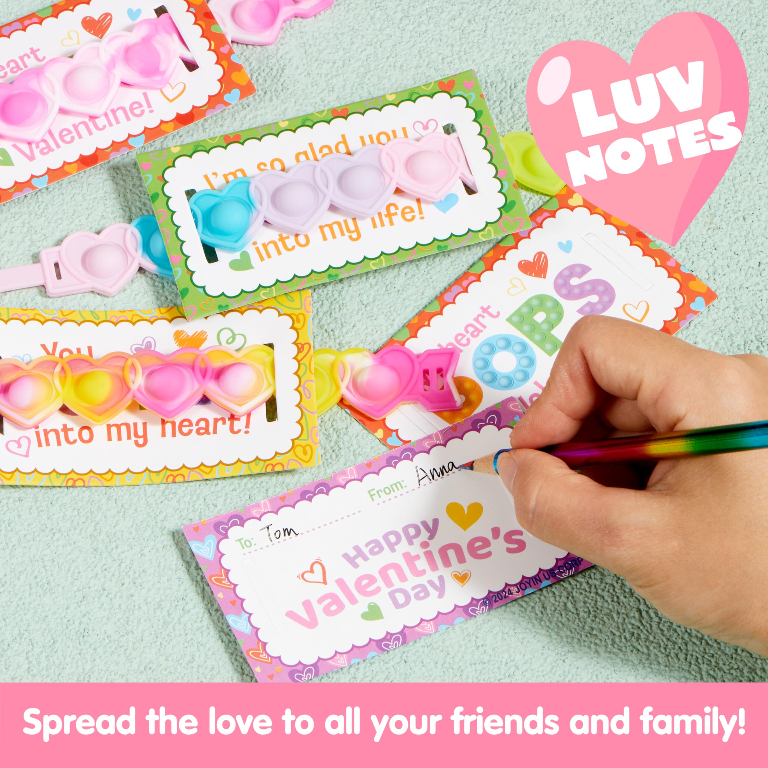 JOYIN 28 PCS Valentine's Day Gifts Cards with Heart Pop Fidget Bracelets, Stress Relief Pop Bubble Fidget Toys for Kids Girls Boys Valentines Classroom School Exchange Gifts, Party Favor Prizes