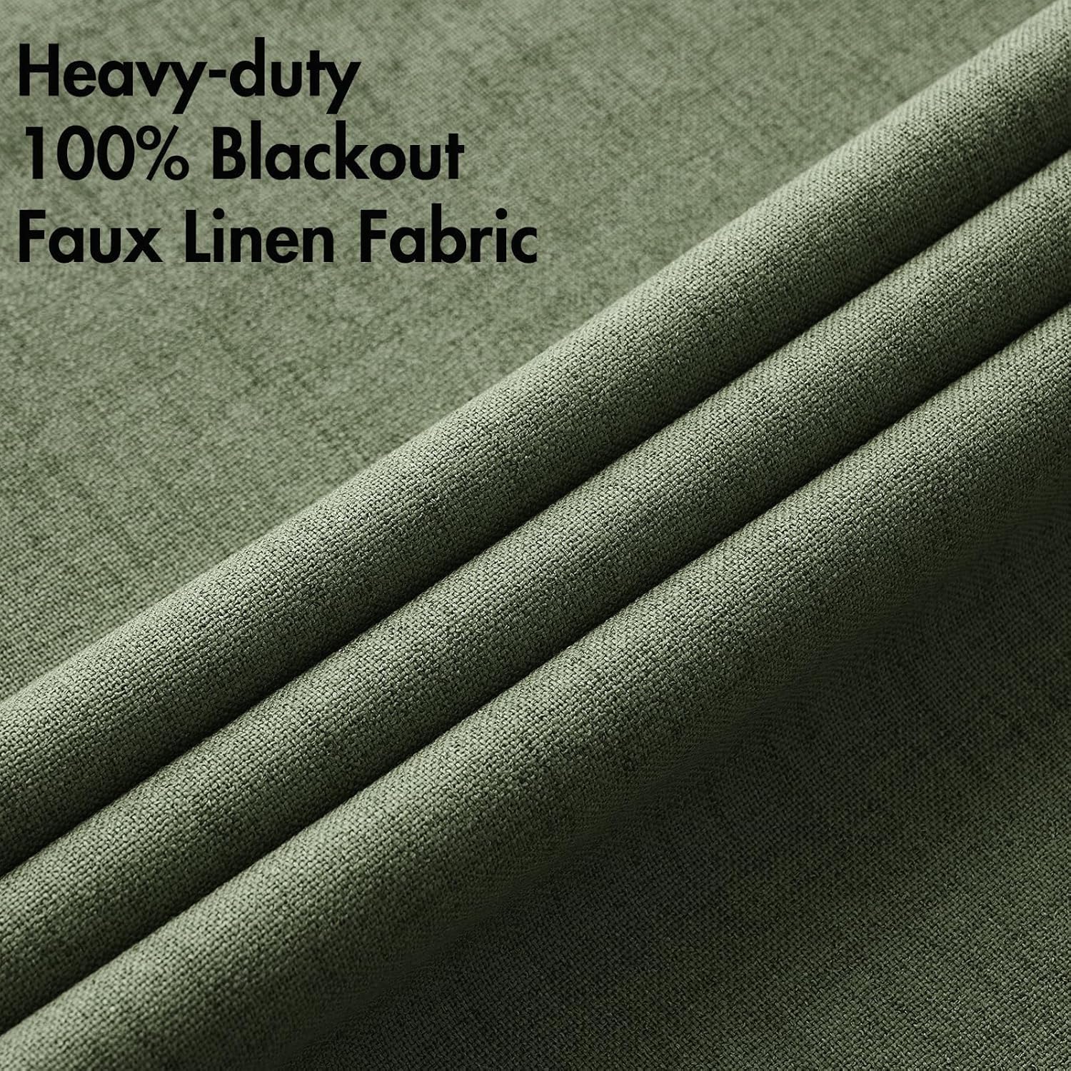 MIULEE Blackout Linen Textured Curtains - Thermal Insulated Olive Green Drapes | 42 x 90 Inch (2 Panels)