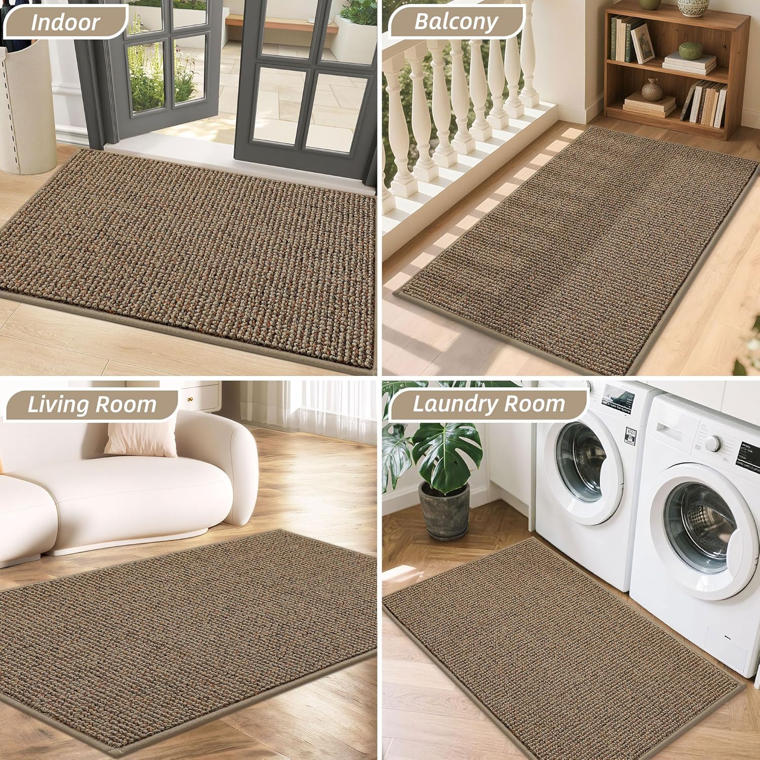 BEQHAUSE Dirt Trapper Door Mat - Non-Slip, Washable Entrance Mat | 20" x 32", Beige, Dirt Resistant & Absorbent