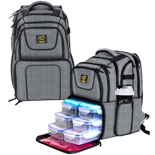 519 Fitness Meal Prep Backpack,Hiking Outdoor Insulated Unisex Lunch Cooler with Computer Compartment,Include 6 Meal Containers,2 Ice Packs and Shaker