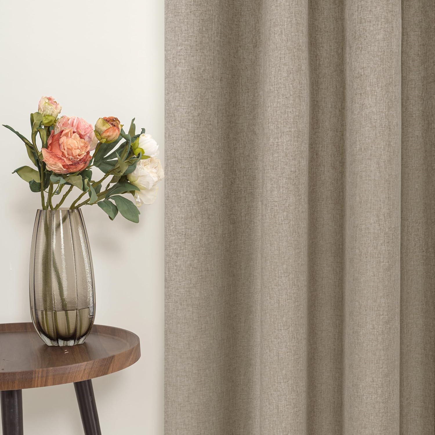 YoungsTex Blackout Curtains - Thermal Insulated Burlap Linen Drapes | 2 Panels, 42 x 63 Inch, Taupe