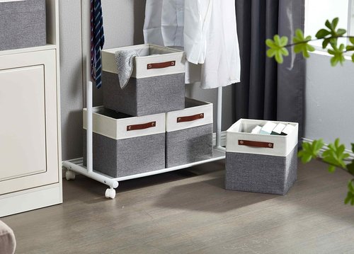 DECOMOMO Fabric Cube Storage Bins - Stylish Storage Baskets for Kallax & Cubbies | Grey & White, 11-Inch Cube - 4 Pack