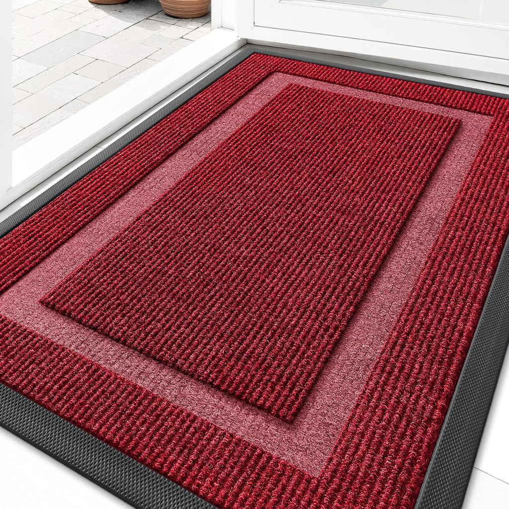 OLANLY Waterproof All-Season Front Door Mat - Sturdy Natural Rubber, Easy Clean | 29.5x17, Wine Red