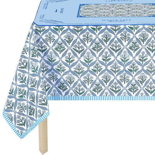 Hillsuren Mahjong Tablecloth 55" x 55" Polyester Blue Block Print Floral Flower Square Instructional Design with Rules for Family Game Night Party Favor Supplies