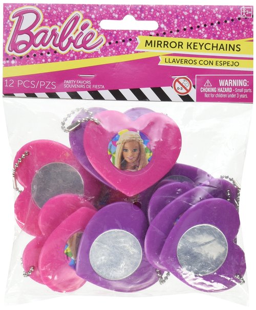 BarbieTM Heart Mirror Keychain Birthday Party Favour and Prize Giveaway (12 Pack), Violet Magenta, 2" x 2 1/8".