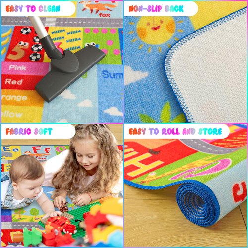 Flagover Kids Rug for Playroom Classroom, ABC Alphabet Numbers Play Toddlers Rugs, 3x5 Learning Educational Bedroom Floor Mat, Washable Baby Carpet for Boys Room, Nursery, Preschool, Daycare