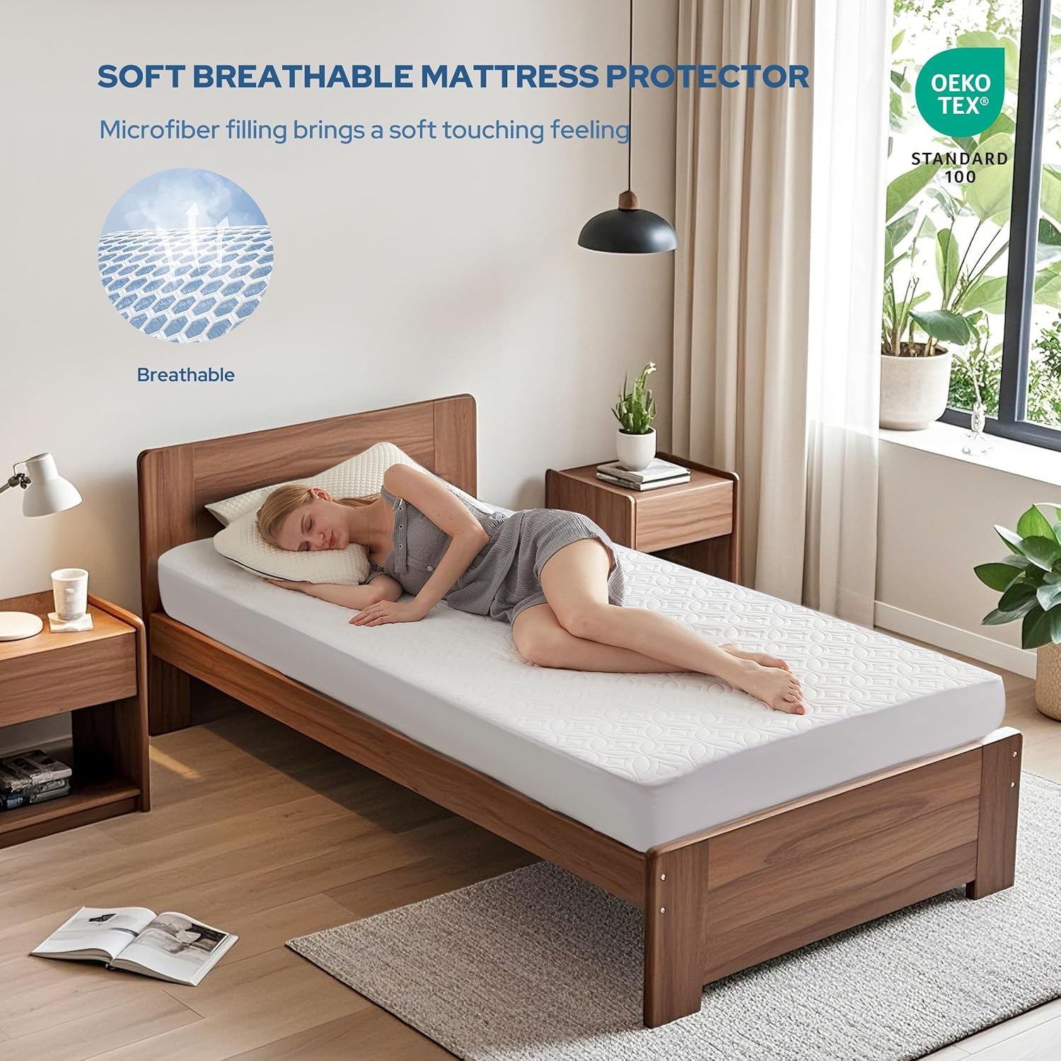 BEDLORE Waterproof Mattress Protector - Soft Breathable Twin Size Pad with Deep Pocket (White)