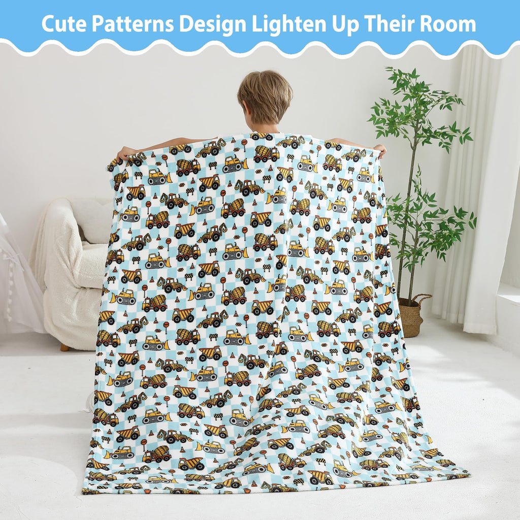 Softan Kids Throw Blanket for Girls & Boys, Warm Soft Toddler Flannel Blankets for Sofa Couch Bed， Cozy Fuzzy Plush Flannel Kids Throw Blanket for Daycare & School - Excavator 50x60 inches