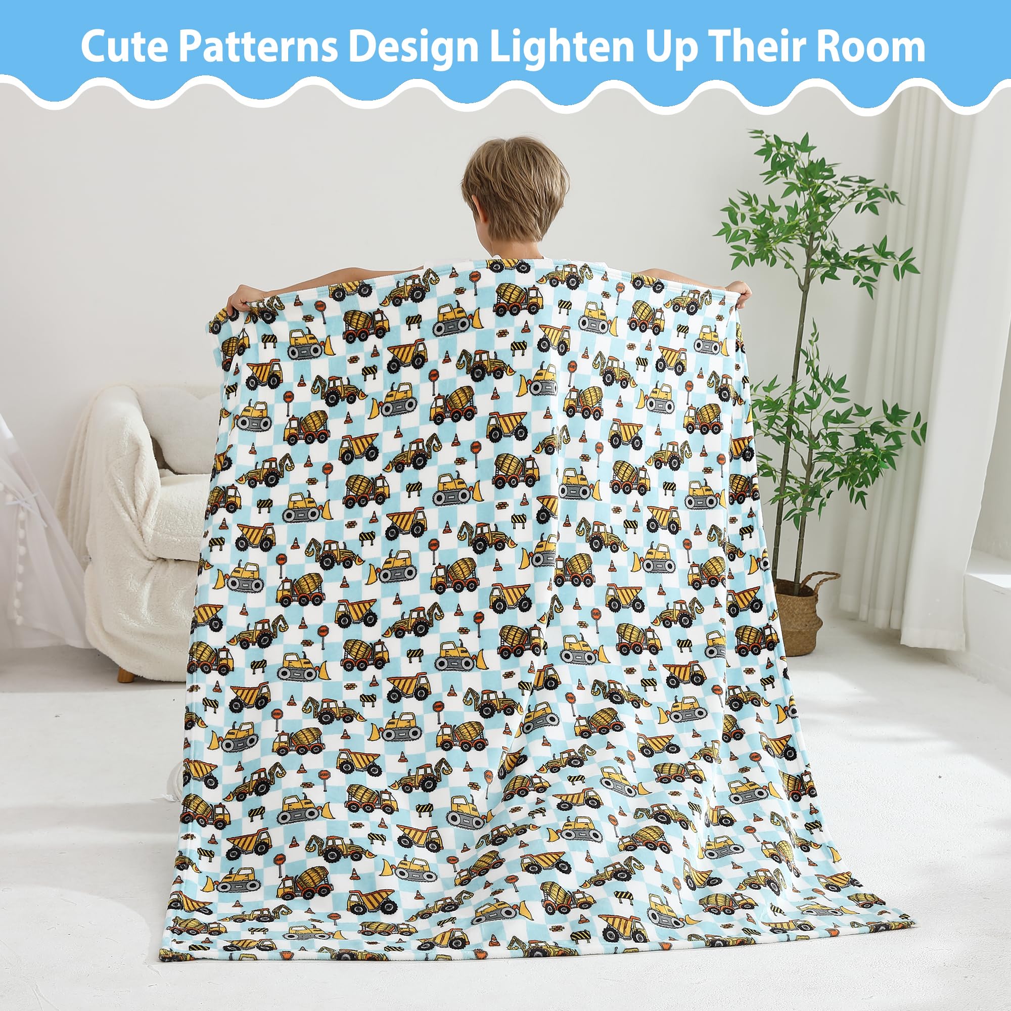 Softan Kids Throw Blanket for Girls & Boys, Warm Soft Toddler Flannel Blankets for Sofa Couch Bed， Cozy Fuzzy Plush Flannel Kids Throw Blanket for Daycare & School - Excavator 50x60 inches