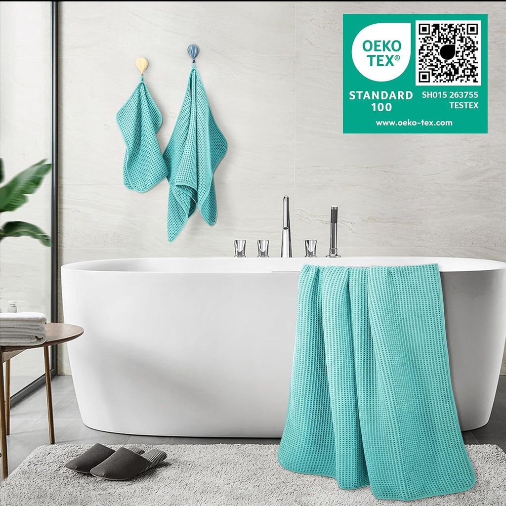 POLYTE Microfiber Bath Towel Set - Quick Dry, Lint-Free, Oversized | 6 Pieces in Waffle Weave