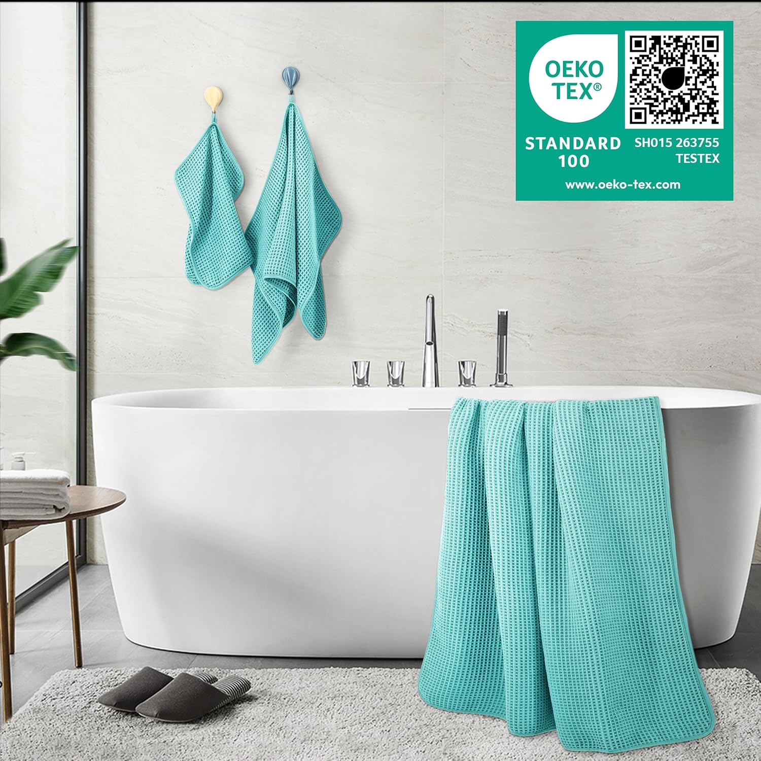POLYTE Microfiber Bath Towel Set - Quick Dry, Lint-Free, Oversized | 6 Pieces in Waffle Weave
