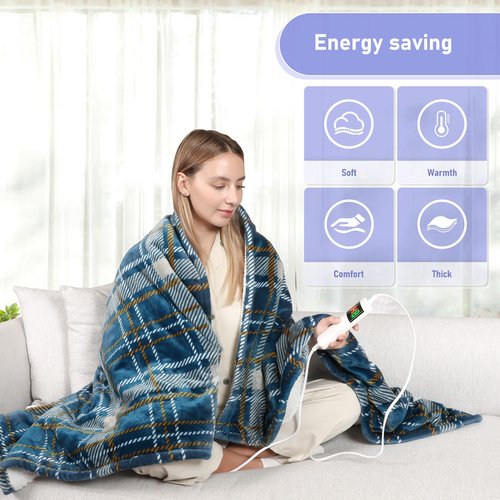 Electric Blanket Heated Throw, Soft Flannel 50"x60" Plaid Heating Blanket with 8 Hours Auto Off 10 Fast Heating Levels Machine Washable Sherpa Heated Blanket with Overheating Protection