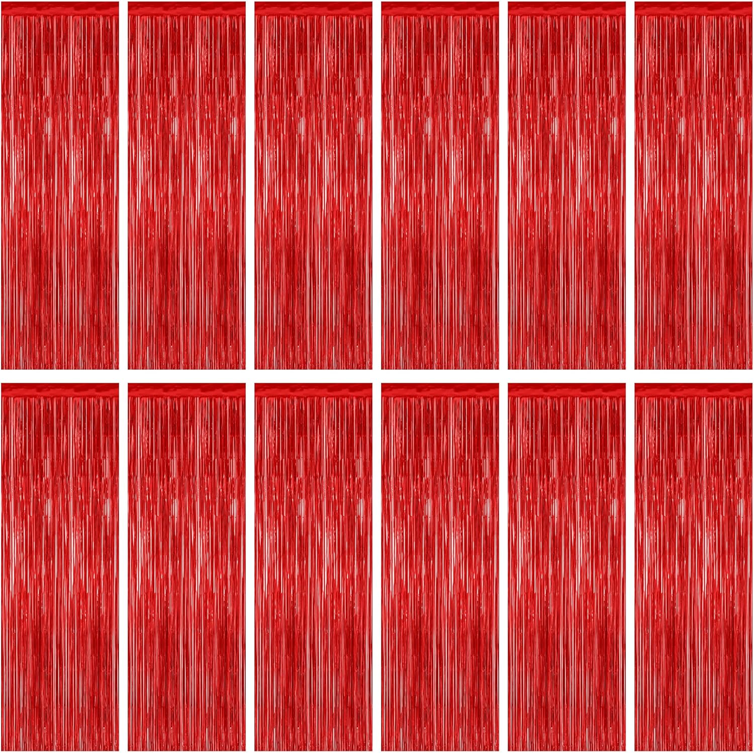Regine Switzerland Red Curtains - 12 Pack Metallic Fringe Tinsel Backdrop | 3.28 FT x 7.05 FT Party Decor
