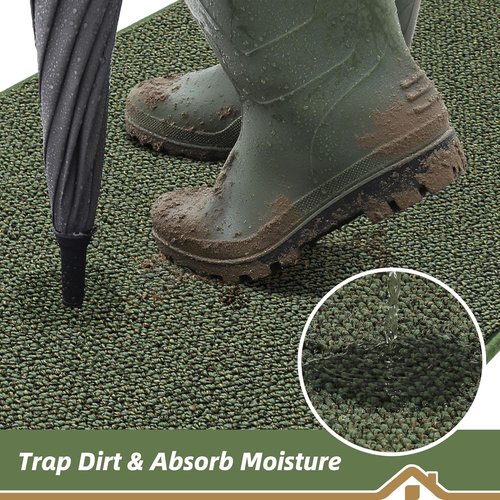 BEQHAUSE Dirt Trapper Door Mat - Non-Slip, Washable, Absorbent | 20" x 32", Green for Entryway