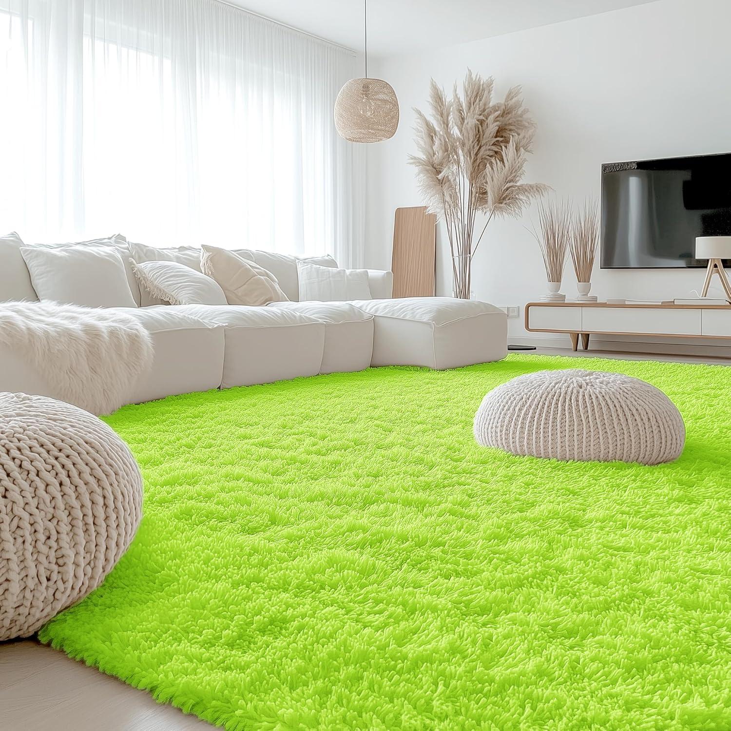 OLANLY Large Area Rug - Soft Fluffy Shaggy Carpet for Living Room & Bedroom | 9x12, Lime Green