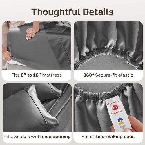 California Design Den Queen Sheet Set - 100% Soft Cotton, 400 Thread Count, Silky Smooth Sateen - Grey