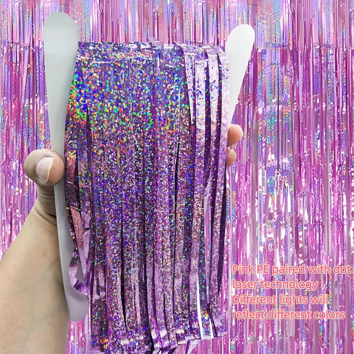 Skiennix Foil Curtain Backdrop - 3 Pack Tinsel Fringe Curtains for Parties | 3.3x6.6 ft Pink Decor