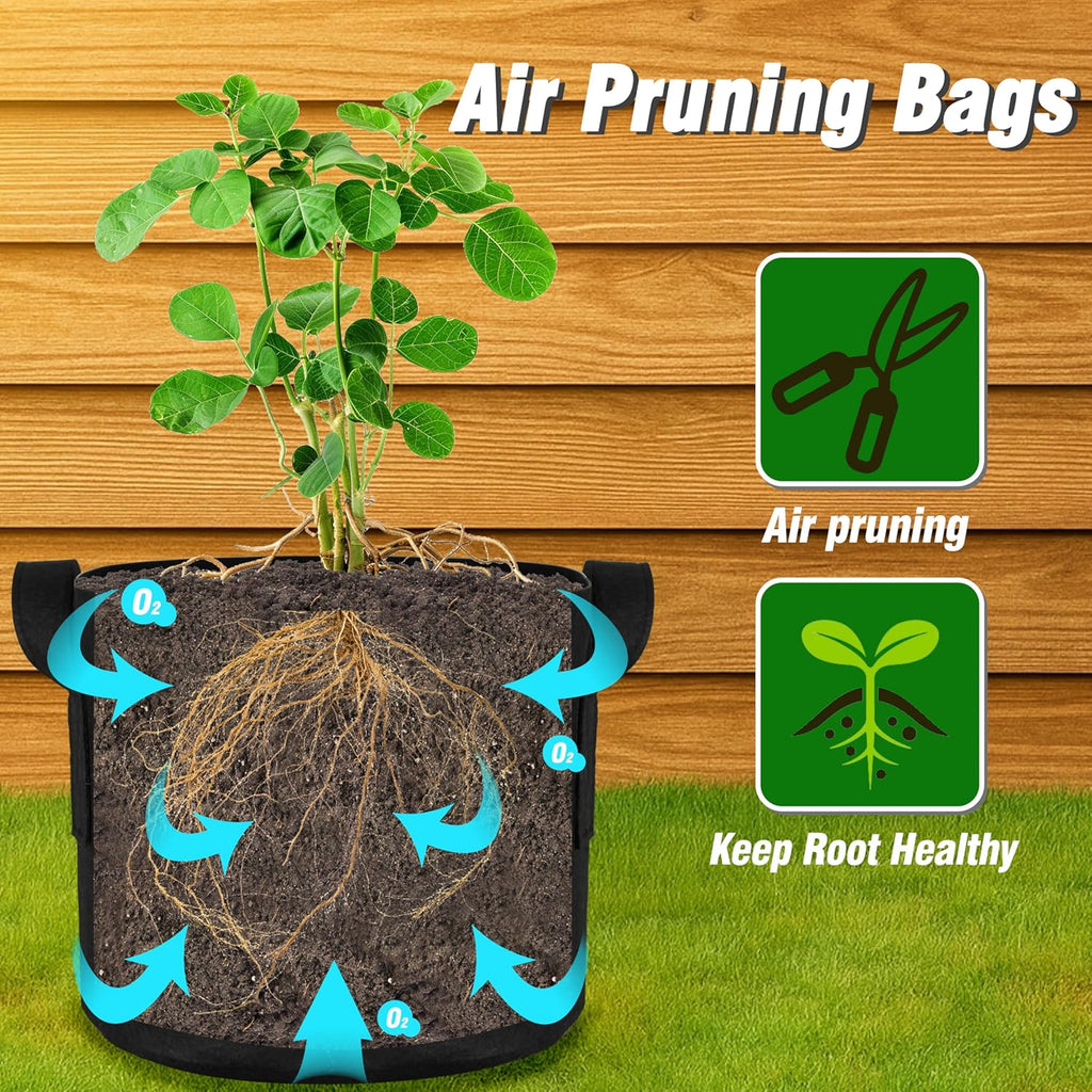 PHYEX 2 Gallon Grow Bags - Heavy Duty Reusable Fabric Pots with Handles for Vegetables, Herbs & Flowers