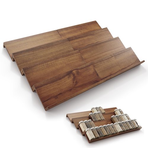 Tinamo Acacia Wooden Spice Rack Organizer for Cabinet - Spice Drawer Insert, Spice Organization for Cabinet, Seasoning Organizer, Spice Holder Pack of 8 (Walnut, Pack 8)