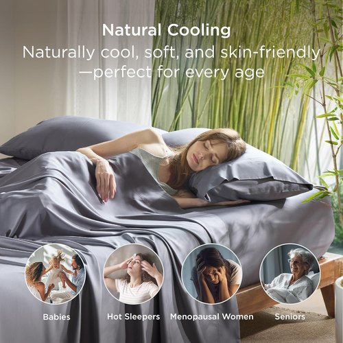 Bedsure King Size Pillow Cases - Cooling Rayon Bamboo Pillow Covers, Silky Soft Dark Grey, 20x36 Inches
