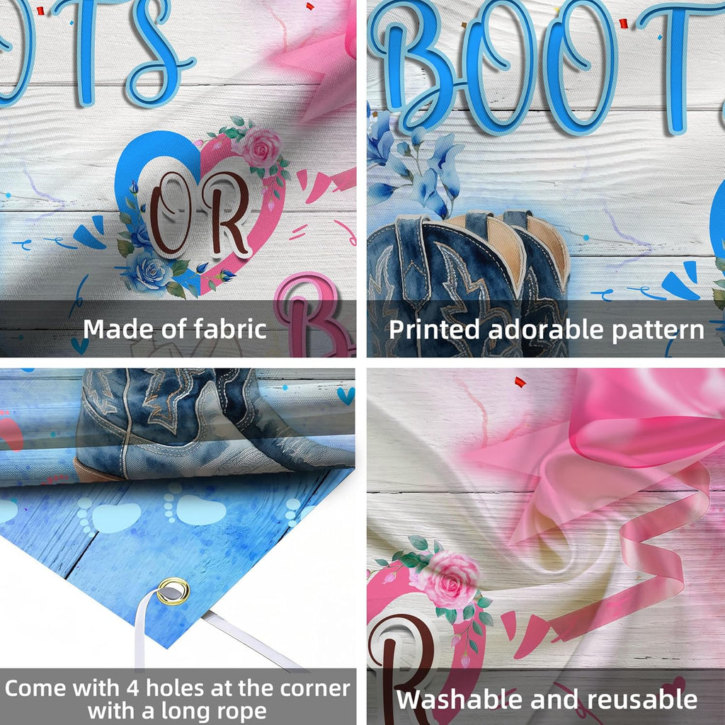 Skiennix Cowboy Boots & Bows Gender Reveal Backdrop - Rustic Wood Design | 7x5ft Photo Booth Banner