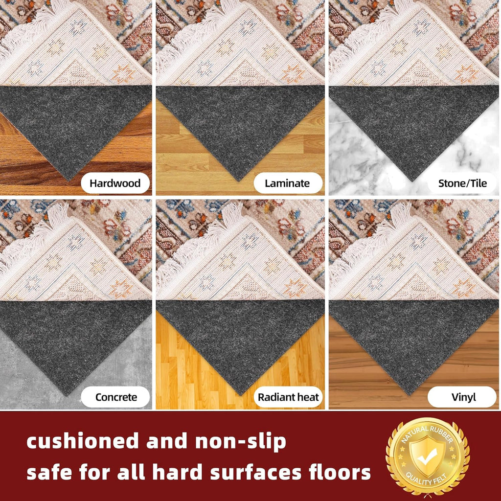 BAGAIL Non-Slip Rug Pads - 1/4” Thick Felt & Natural Rubber Backing - 5 x 7 Ft for Hardwood Floor Protection
