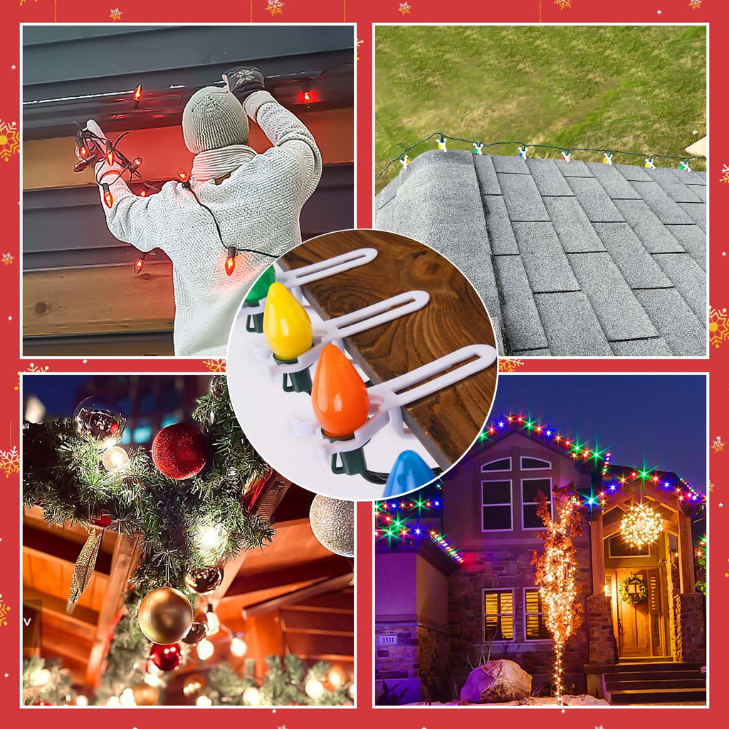 EBaokuup 180 Pcs Christmas Light Clips,Waterproof Gutter Lights Hooks of Outside String Lights C9,C7 and Mini Lights,All in One Roof Light Hangers for Christmas Gutters,Shingles,Fence,Roof