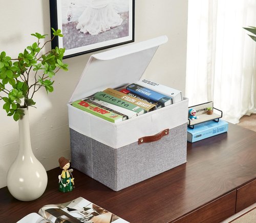 DECOMOMO Fabric Storage Bins - Stylish Grey & White Baskets with Lids | 3-Pack for Organized Shelves