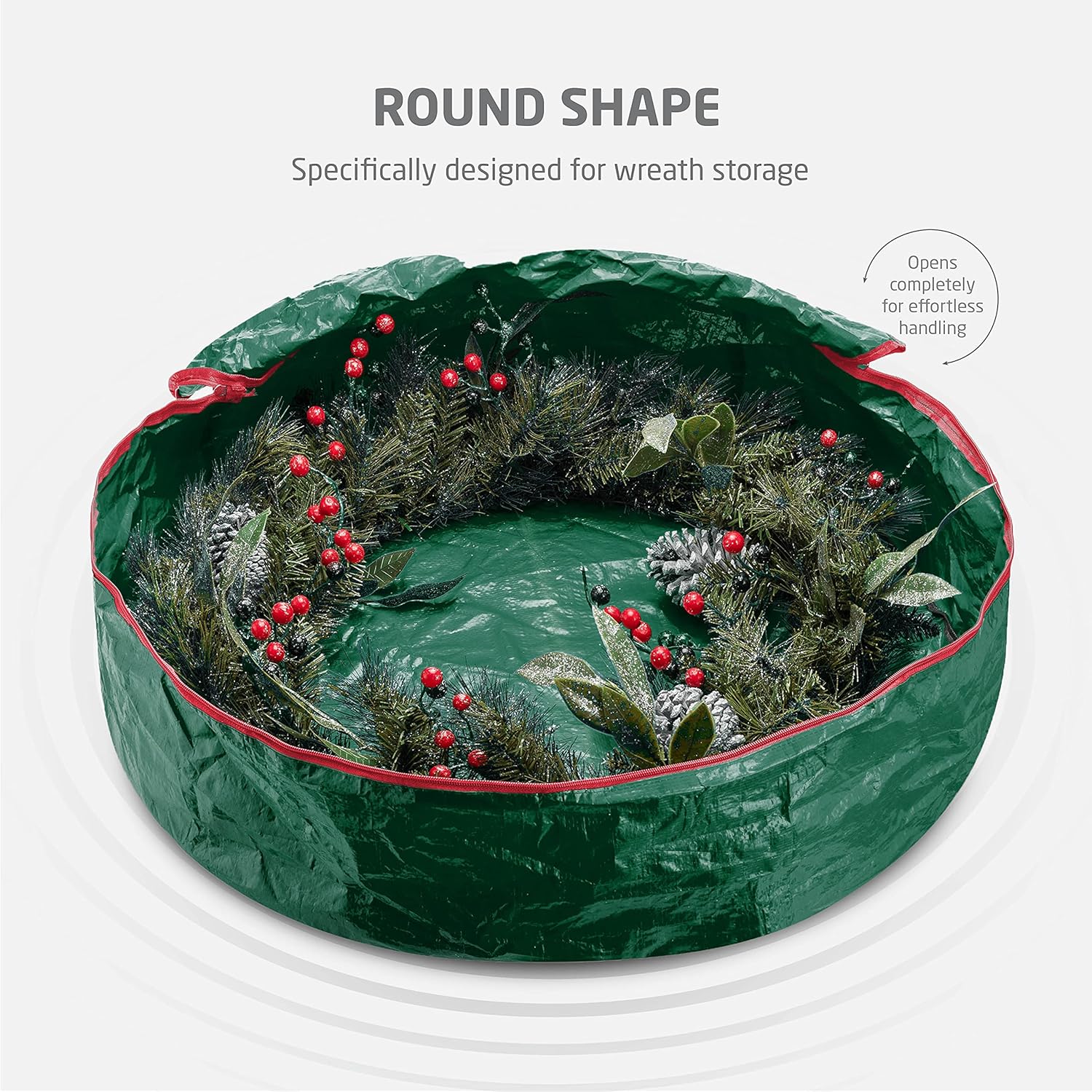 ZOBER Wreath Storage Bag - 30 Inch Durable Container for Artificial Wreaths - Dual Zipper & Strong Handles - Green