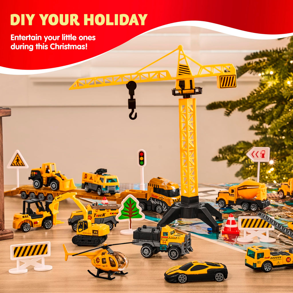JOYIN 2025 Christmas Advent Calendar Engineering Vehicle, 24 Days Christmas Countdown Alloy Construction Engineering Vehicle for Kids, Vehicles City Construction Cars, Xmas Party Favors Supplies
