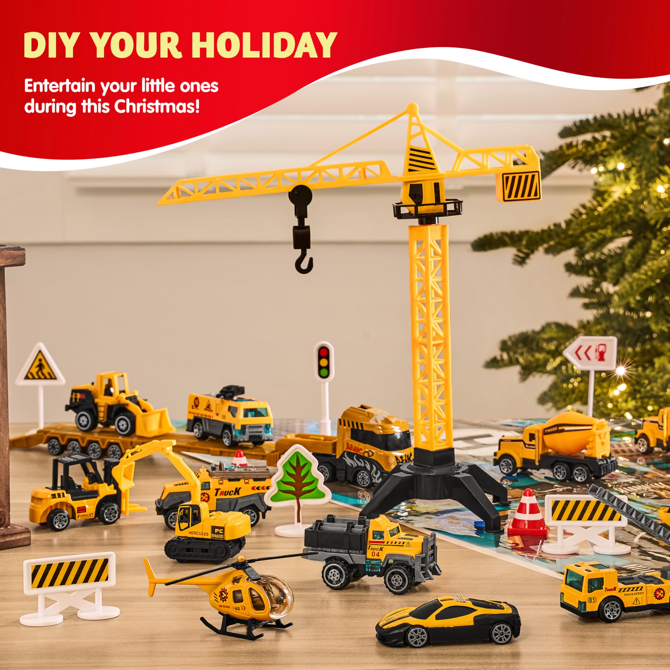 JOYIN 2025 Christmas Advent Calendar Engineering Vehicle, 24 Days Christmas Countdown Alloy Construction Engineering Vehicle for Kids, Vehicles City Construction Cars, Xmas Party Favors Supplies
