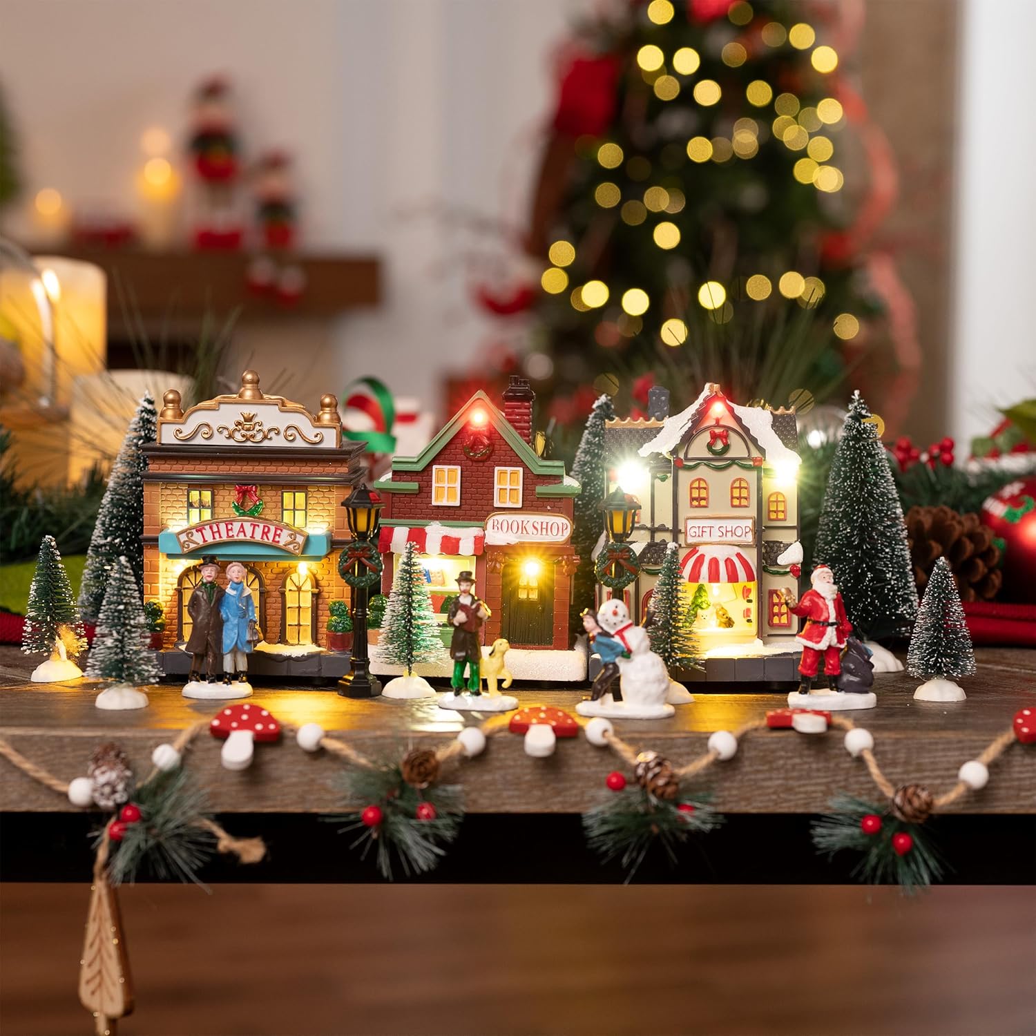 Valery Madelyn Pre-Lit Christmas Village Set - Battery Operated Holiday Figurine Collection (17 PCS)