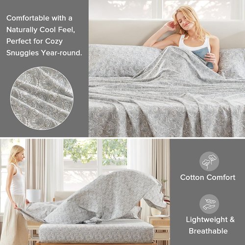 Comfort Spaces King Cotton Sheets - Soft, Breathable & Naturally Cool | 4-Piece Paisley Set with 14" Pocket