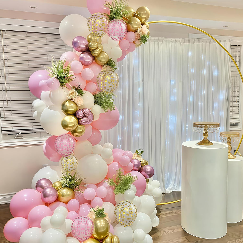 Skiennix Pink Gold Balloons Set - 12 Inch Pink & White Latex Balloons with Confetti | Perfect for Bridal, Baby Shower, and Birthday Decorations
