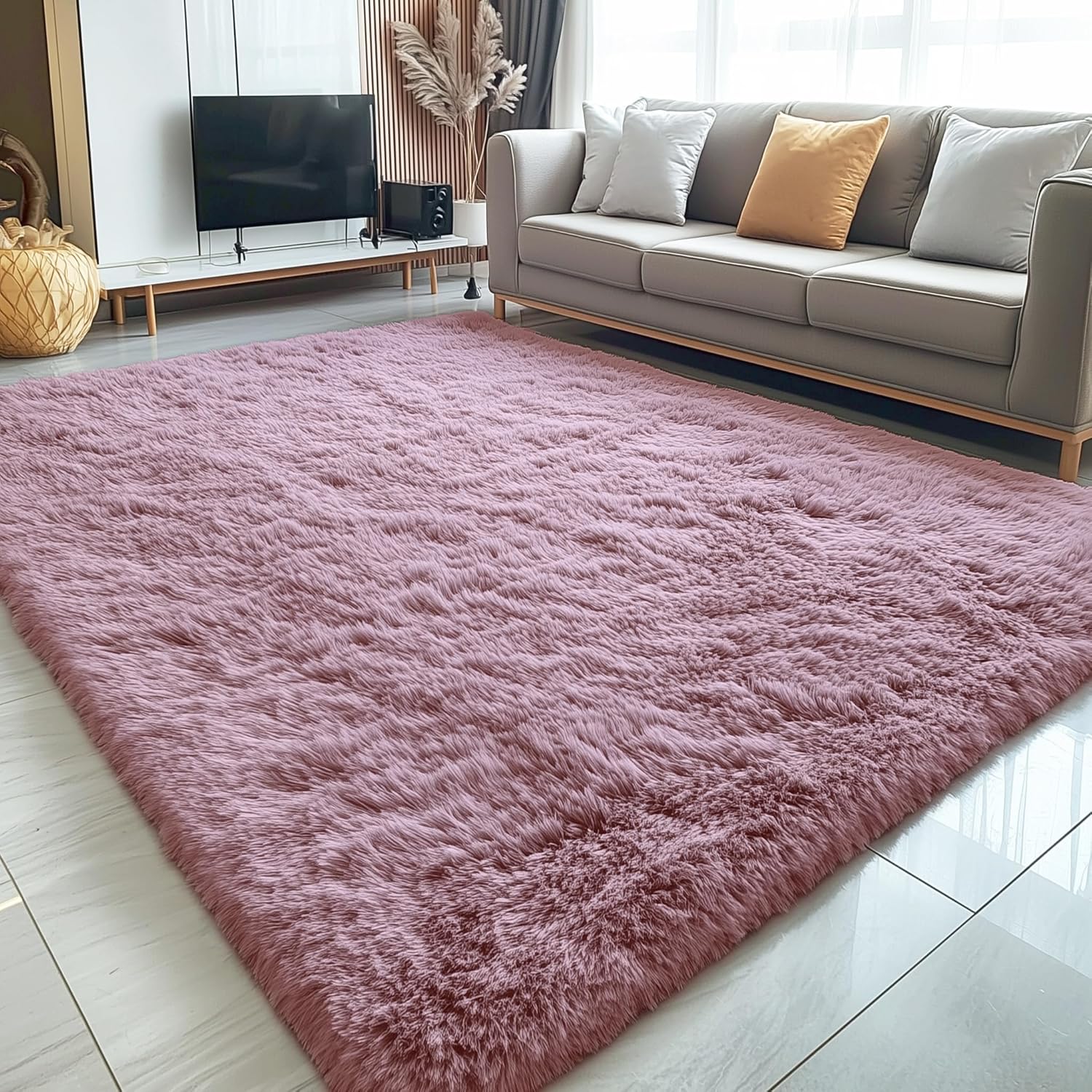 OLANLY Large Area Rug - Soft Fluffy Shaggy Carpet for Living Room & Bedroom | 6x9 ft, Blush Color