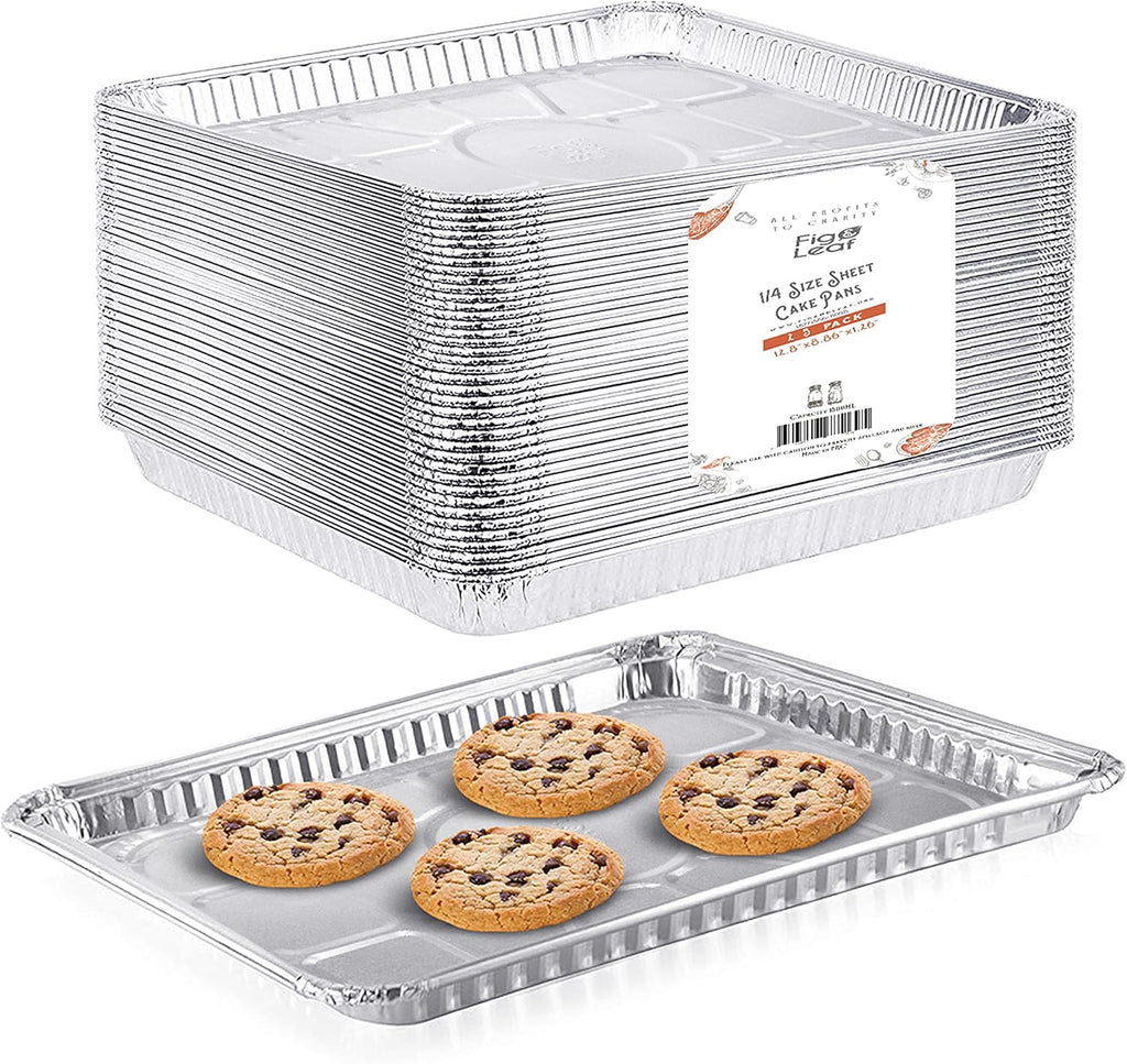 Skiennix Disposable Aluminum Foil Baking Sheets - Heavy Duty Nonstick 1/4 Size Cookie Trays | 12.8” x 8.9” (25 Pack)